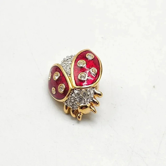 Vintage Swarovski Crystal Red Ladybug Brooch Pin 1 in - Picture 2 of 4
